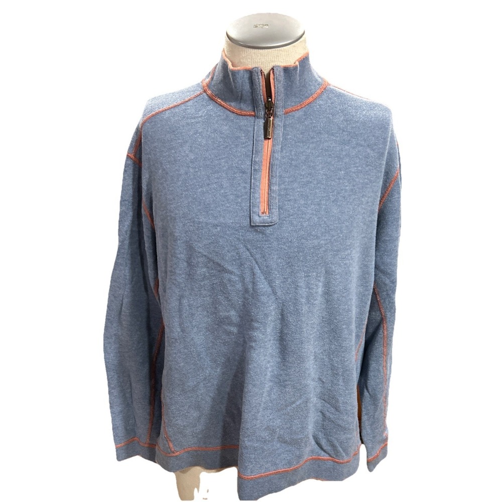 Tommy Bahama mens Large Sweater 1/4 Zip pullover Blue Long Sleeves‎